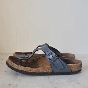 BIRKENSTOCK: Grey Birko Flor Gizeh Sandals